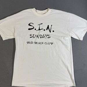 Vintage S.I.N. Sundays Baja Beach Club Omega Power Tee White XL Graphic T Shirt‎
